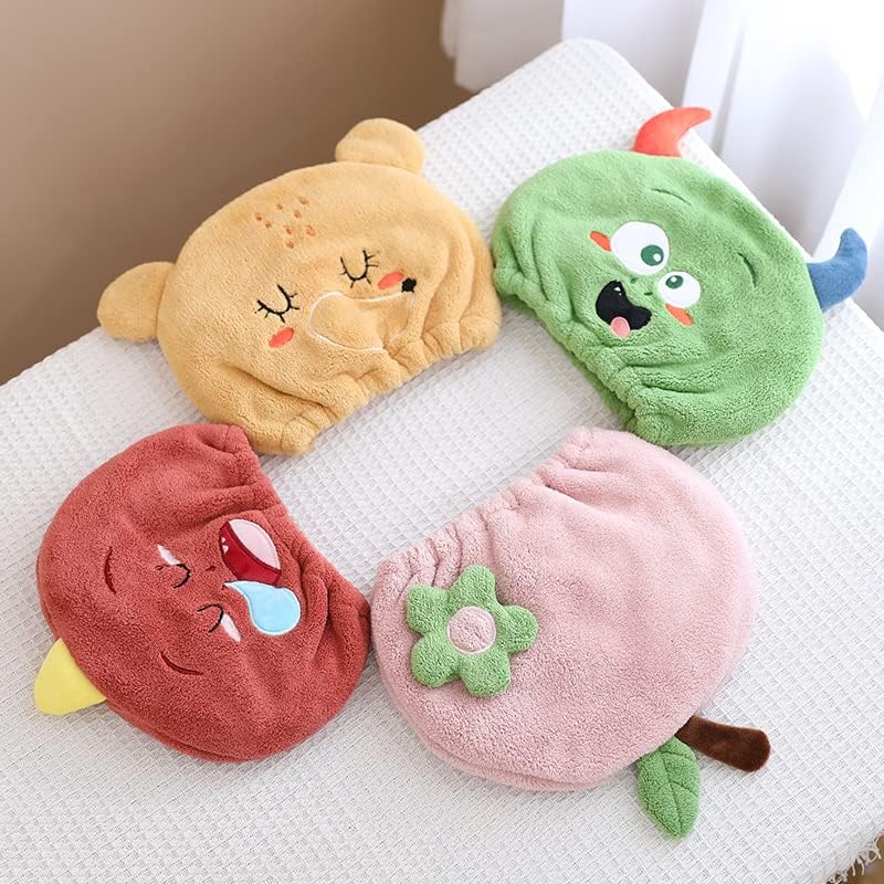 Hair Drying Towel for Kids Girls, Cute Cartoon Absorbent Quick Drying Bath Wrap Set for Bathing, Swimming Pool, Soft Microfiber Cap for Curly Long & Wet Hair, Pink Flower - Image 3