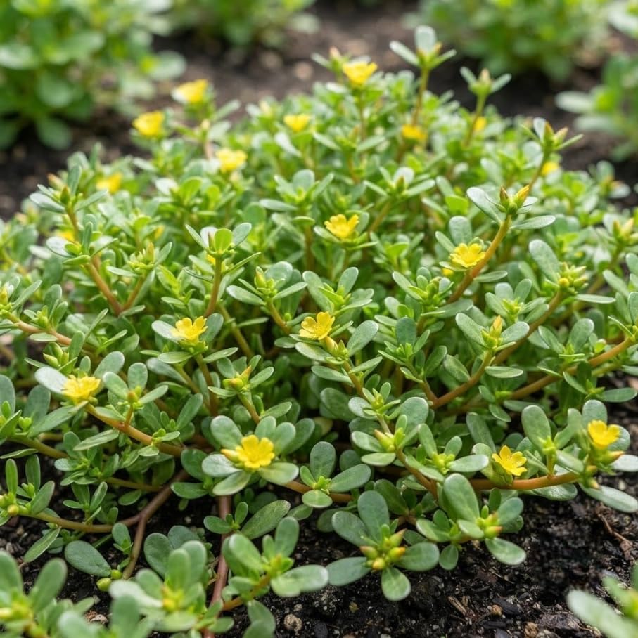 Purslane Herb Live Plant, Yellow Flowers Ground Cover Heirloom Purslane Plant Live Creeping Succulent, 4 Inc Pot - Image 2