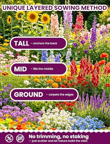 Wildflower Seeds – Massive Meadow Mix, 25 Heirloom Varieties (18 Annuals + 5 Biennials + 2 Specials), 135,000+ Seeds (1lb) Covers 2250-2800 sq.ft., High Germination for Large Outdoor Pollinator Garden - Image 3