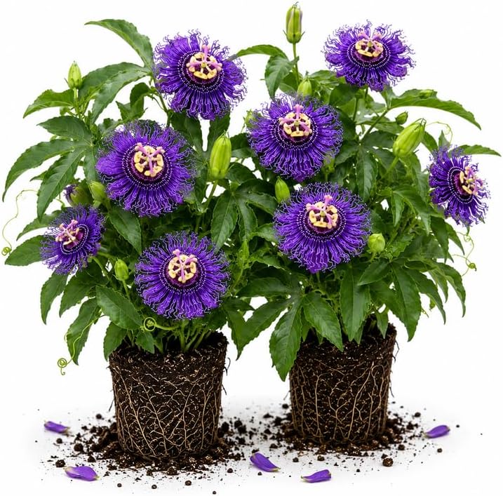 2 Purple Passiflora Plants, Colorful Passion Flower Vines, 4-7'' Tall by UIOTER