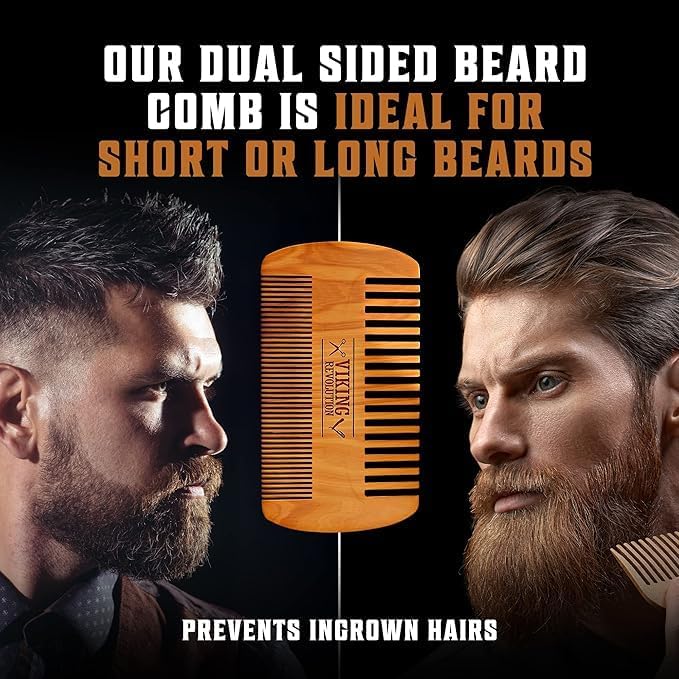 Viking Revolution Beard Comb and Beard Brush Set with Velvet Pouch - Image 4