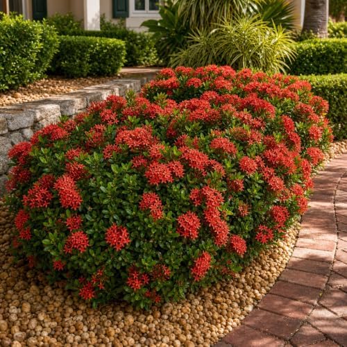 Ixora Dwarf Red | 40 Live Plants | Ixora Coccinea | Flowering Shrub for Garden | Tropical Ornamental Plants - Image 2