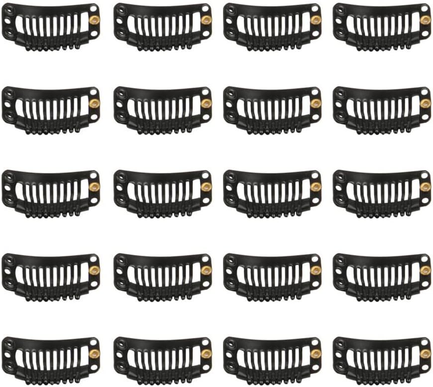 20pcs Stainless Snap Comb Clips for Wigs and Hair Extensions, DIY Hairpiece Accessories (Black) by FeiHong