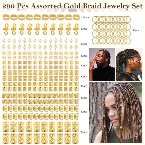 ROSYGLIMM 290Pcs Gold Hair Clips Jewelry for Braids Dreadlock Loc - Image 3