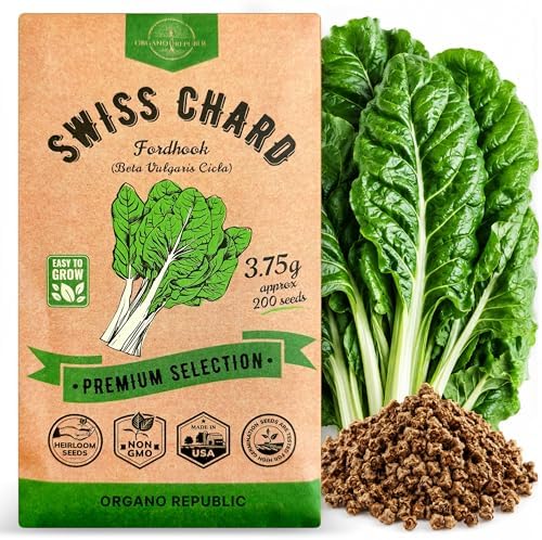 Swiss Chard Fordhook Seeds Pack 3.75 g - Over 200 Non-GMO Heirloom Swiss Chard Seeds for Planting Greens in Individual Seed Packet, Greens Seeds for Planting Indoor & Outdoor Garden by OrganoRepublic
