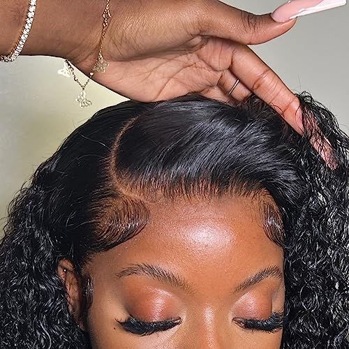 BEEOS Curly 5x5 SKINLIKE Real HD Lace Closure Wig, 250% Density Small Knot Pre-plucked Natural Hairline Human Hair Wig Natural Black 20 Inch by BEEOS