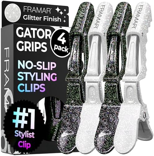 FRAMAR Glitter Hair Clip Set, Alligator Clips For Hair Styling – 4 Pack by FRAMAR