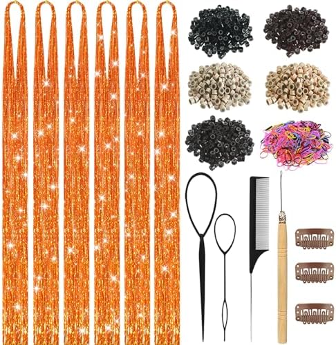 Orange Hair Tinsel Kit for Girls Women Fairy Glitter Tinsel Hair Extensions by LEDIZE