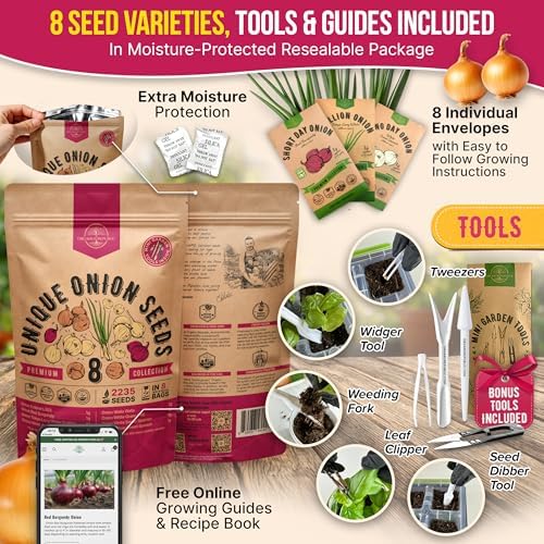 Organo Republic 8 Onion Seeds Variety Pack Heirloom, Non-GMO, Sets for Indoors, Outdoors Gardening. 2200+ Seeds: Walla Walla, Green Onion, Red Burgundy, White & Yellow Sweet Spanish Onions - Image 3