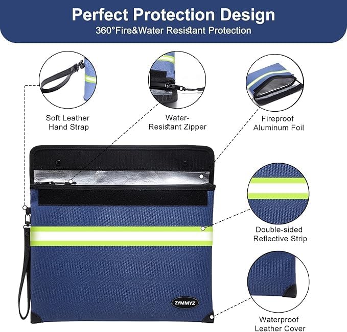 6200℉ Fireproof and Waterproof Document Pouch with Water Resistant Zipper,9 Layers of Heat Insulated Materials Fireproof Envelopes for Important Documents,Valuables - Image 2
