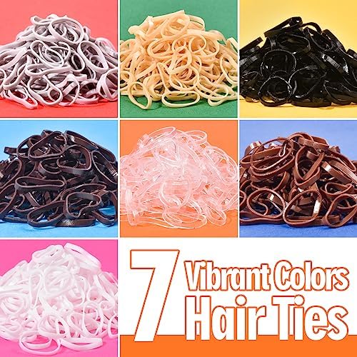TsMADDTs Small Hair Ties Set, 2000 pcs Rubber Bands with Organizer Box, 7 Natural Colors Clear Black Brown, Rat Tail Comb - Image 4