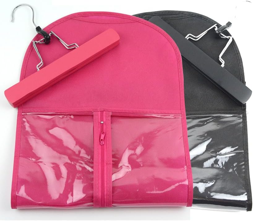 2 Pcs Hair Extensions Storage Bag with Hanger Portable Wig Storage Bags Hair Extension Holder for Multiple Wigs (Black + Pink) - Image 7