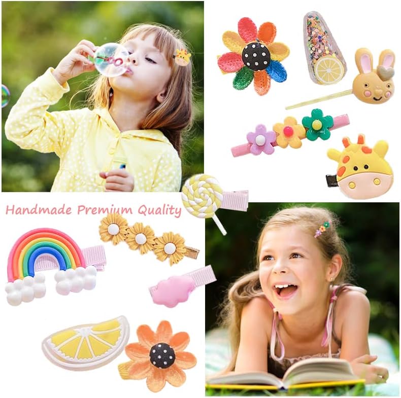 28 PCS Cute Hair Clips Fashion Girls Hair Accessories Flower Fruit Colorful Rainbow Candy Dessert Lovely Animal Barrettes Set Non-slip Metal Snap Pins for Girls Kids Teens Toddlers (Style A) - Image 2