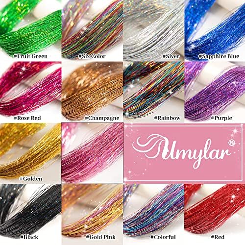 Hair Tinsel Pack of 12 Pcs 20 Inch Glitter Silver Clip in Tinsel Hair Extensions, Party Dazzle Hair Accessories Strands Kit (20 Inch 12Pcs,Silver#) - Image 6