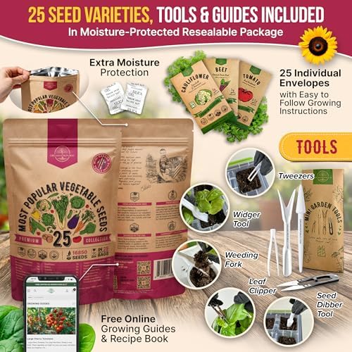 25 Vegetable Seeds Variety Pack - 16,850+ Non-GMO Heirloom Seeds for Planting Vegetables & Fruits in Individual Seed Packets, Home Garden Seed for Hydroponic, Indoor & Outdoor Garden - Image 3