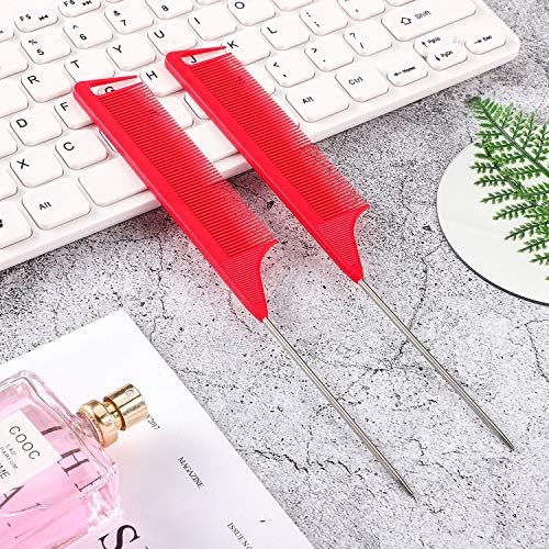 Patelai 18 Pcs Rat Tail Combs with Steel Pintail, Red - Image 6