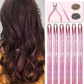 Pink Fairy Hair Tinsel Kit 48 Inches 1200 Strands with Tools and Instruction Easy to Install Glitter Tinsel Hair Extensions for Women and Girls，Shinny Sparkling Braiding Hair Accessories for Halloween Cosplay Party by Fiwecos