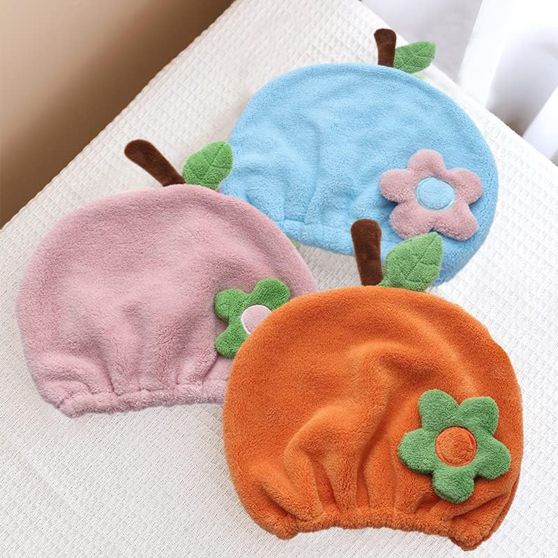 Hair Drying Towel for Kids Girls, Cute Cartoon Absorbent Quick Drying Bath Wrap Set for Bathing, Swimming Pool, Soft Microfiber Cap for Curly Long & Wet Hair, Orange Flower - Image 2
