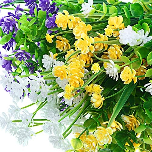 WILLBOND 12 Bundles UV Resistant Faux Flowers, Yellow, Purple, White - Image 3