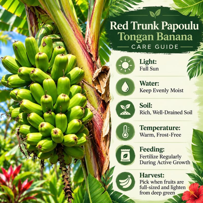Dwarf Banana Tree, Red Trunk Papoulu Banana Plant Live, 1 Starter Plant - Image 6