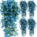4-Pack Fake Hanging Plants, Faux Hanging Plant Artificial Greenery for Living Room Bedroom Boho Wall Shelf Indoor Outdoor Decor (Blue Morning Glory) by Unknown