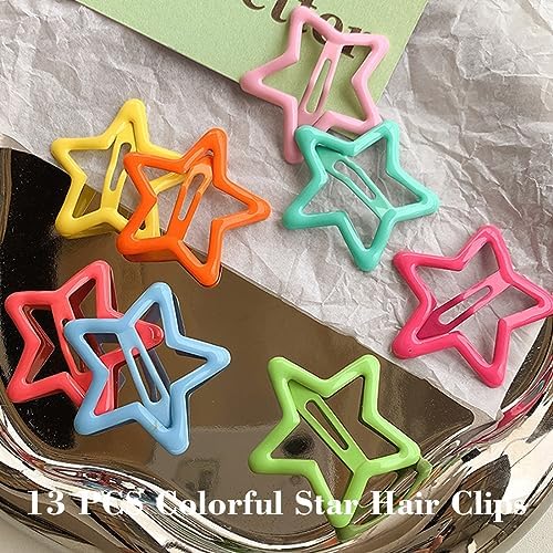 13 PCS 1.65" Metal Hair Accessories - Snap Barrettes with Non-Slip Star Clips for Girls in Multiple Colors - Image 5