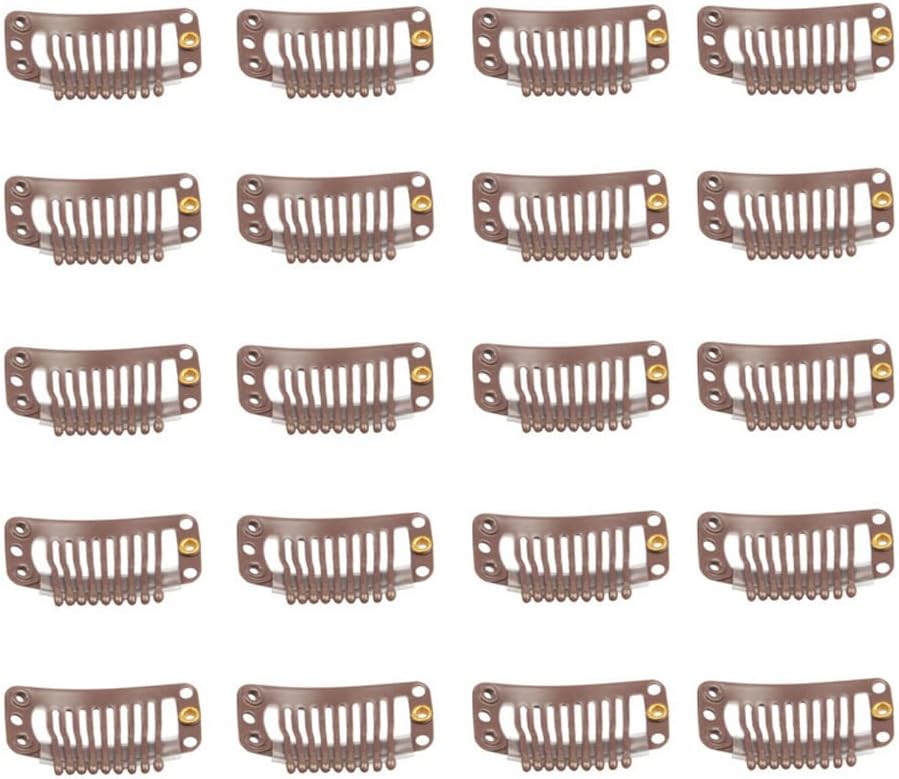 20pcs Snap Clips for Hair Extenisons 9 Teeth Wig Clips, Light Brown by FeiHong