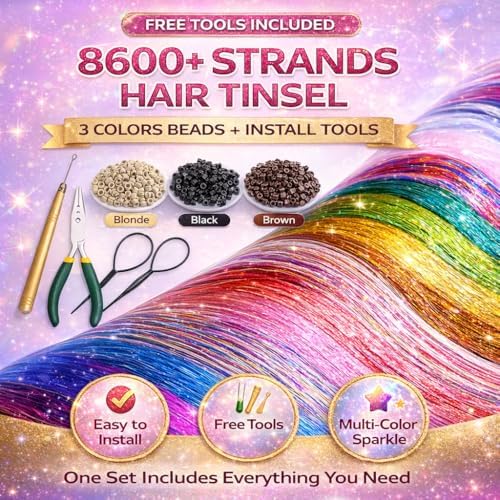 Hair Tinsel Kit With Tool Fairy Glitter Tinsel Hair Extensions for Girls - Image 4