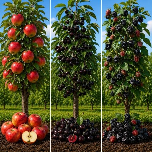 Backyard Orchard Fruit Trees | 2 Apple 2 BlackBerry, 2 Black Cherry | 6 Plants by CZGrain