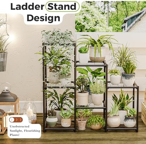 Bamworld Black Plant Stand Outdoor Metal Plant Shelf for Multiple Plants - Image 4