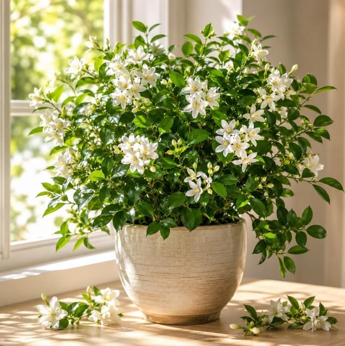 Orange Jasmine Live Plant 1 Feet Tall in 1 Gallon Pot, Fragrant White Blooming Shrub, Sweet Jessamine for Outdoor Garden, No in CA by Unknown