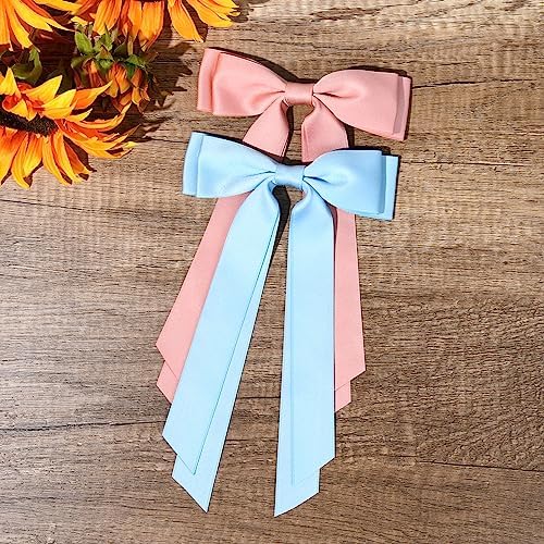 2PCS Silky Satin Hair Bows Hair Clip Pink Blue Hair Ribbon Ponytail Holder Accessories Slides Metal Clips Hair Bow for Women Girls Toddlers Teens Kids - Image 7