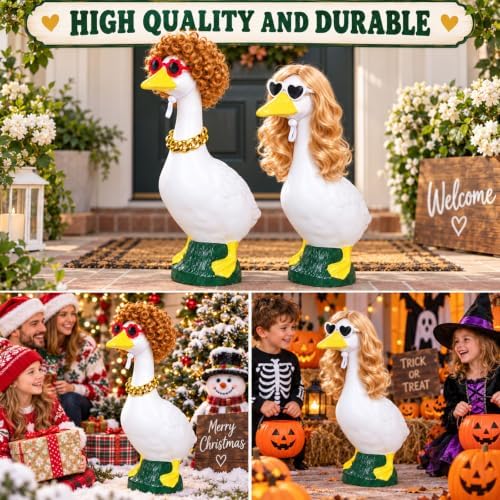 4Pcs Porch Goose Wigs Set Porch Goose Outfits Accessories for Outdoor Statue Accessories Garden Patio Yard Goosey Decoration (Couple Set) - Image 4