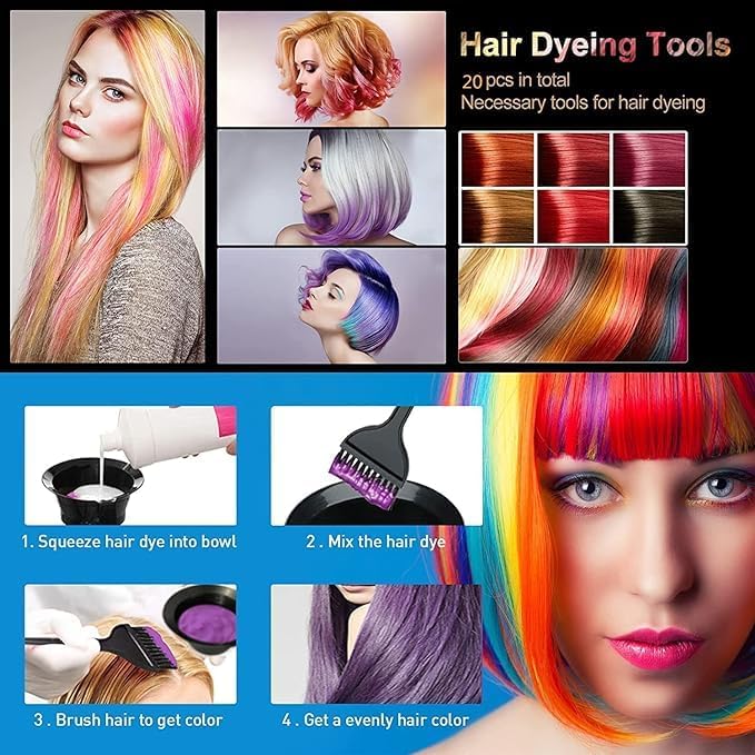 20 Pcs Hair Dye Brush and Bowl Set, Hair Dye Coloring Kit, Hair Coloring Bleaching, Hair Dye Tools for DIY Salon. Hair Tinting Bowl/Dye Brush/Ear Cover/Gloves/Tint Comb - Image 2