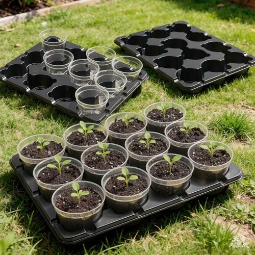 5 Pack 12 Cell Seed Starter Trays with 60 4 Inch Nursery Pots - Image 4