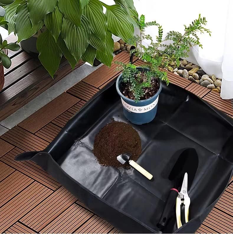 BIUWING 2PCS Indoor Plant Transplanting Repotting Mat Foldable Garden Work Cloth Waterproof Thicken Gardening Mat, Black (26.8" x 26.8") - Image 5