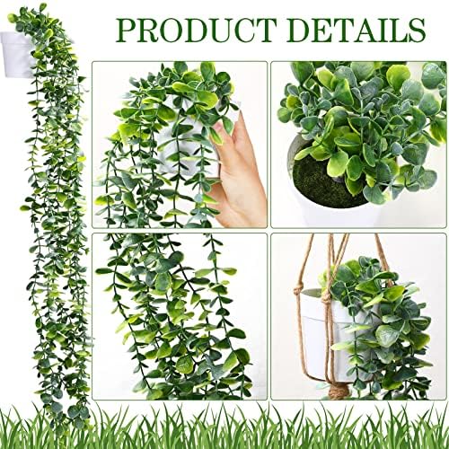 Irenare 4 Pcs Fake Hanging Plants Artificial Indoor Decoration 30 Inch Artificial Hanging Eucalyptus Vines Potted for Home Mandala Greenery for Living Room Office Bedroom Garden Indoor Outdoor(Green) - Image 2
