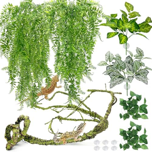 Fake Reptile Plants for Tank, Bendable Snake Climbing Vines by Hamiledyi