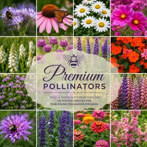 Wildflower Seeds for Pollinators Garden – Premium Pollinators™ – 16-Species Flower Mix for Bees, Butterflies & Hummingbirds – Annuals & Perennials – 8 oz Covers 1,000 Sq Ft – Paper Street Perennials® by PaperStreetPerennials