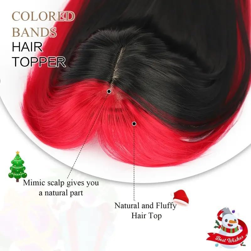 VAVANGA Short Hair Toppers for Women with Bangs 14inch Red to Black Color - Image 5