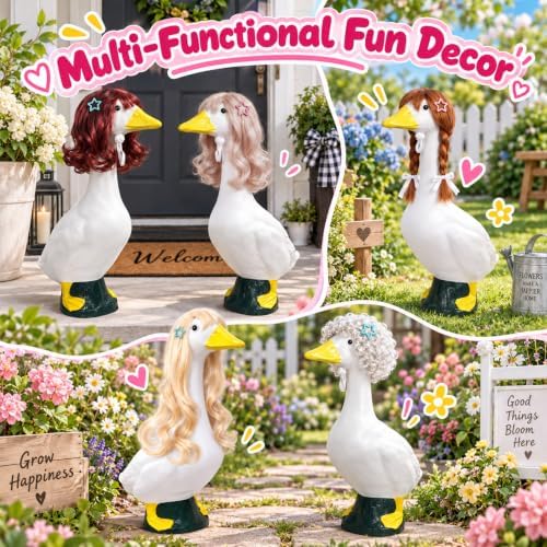 4Pcs Porch Goose Wigs Set Porch Goose Outfits Accessories for Outdoor Statue Accessories Garden Patio Yard Goosey Decoration (5Pcs Wigs-B) - Image 3