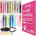 NIACONN Glitter Hair Tinsel Extensions Kit 18 Colors with Tools and Beads, 48 Inch Sparkly Fairy Colorful Tensile Strands Shiny Hair Accessories for Women Girls Kids by NIACONN