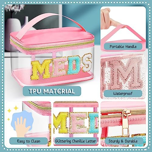 Geetery Meds Travel Bag Pink, Meds Chenille Letter Clear - Image 4