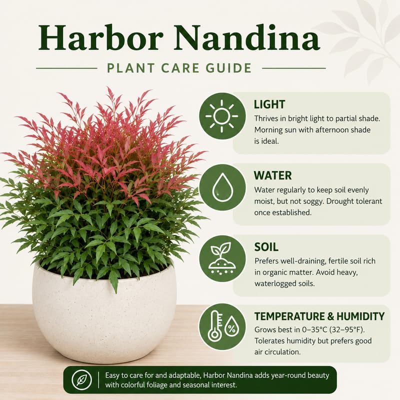 1 Harbor Dwarf Nandina Live Plant (Nandina Domestica), 6-8" Tall in Quart Pot, Low Maintenance, Compact Evergreen Shrub with Red Seasonal Foliage, Ideal for Garden & Landscape - Image 6
