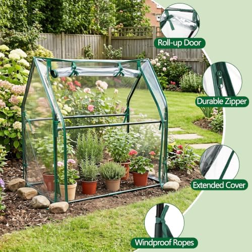 Mini Greenhouse with Waterproof Pad, 36"×18"×33" Tabletop Small Greenhouse for Indoor Outdoor Seed Starting, Portable Plant Cover Tent for Seedlings, Germination, Plant Protection - Image 5