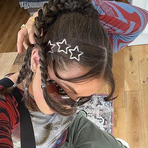 Star Hair Clips 2000s Y2K Snap Hair Barrettes Non Slip Star Hair Accessories Silver Metal Hair Clips for Girls Women -15 PCS 1.57" - Image 4
