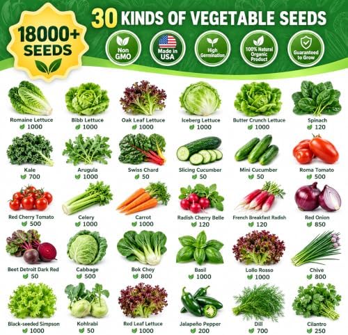 30 Premium Heirloom Garden Seed Collection, 18,000+ Non-GMO Vegetable & Fruit Seeds for Indoor, Outdoor & Hydroponic Gardening, Perfect Gardening Gift for Moms, Women & Plant Lovers - Image 2