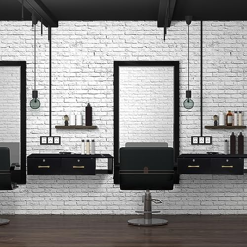Wall Mount Styling Station,Locking 2 Drawers Storage Beauty Salon Equipment,Styling Barber Station for Hair Stylist,3 Hair Dryer Holes Locking Salon Cabinet for Salon,Home & Bathroom (Black) - Image 6