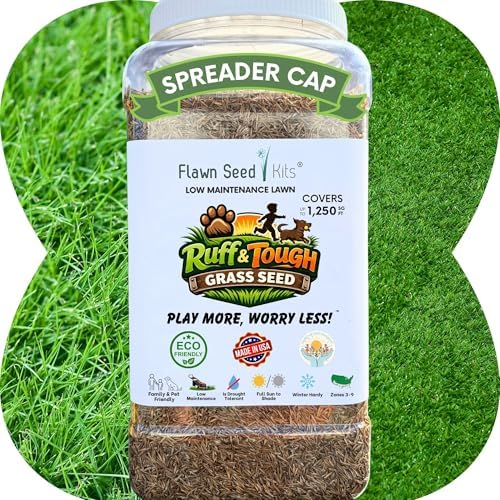 Ruff and Tuff Mow Less Fine Fescue Grass Seed, 2 Lbs, Durable Lawn, Shake to Spread, Covers up to 1000 SqFt by FlawnSeedKits