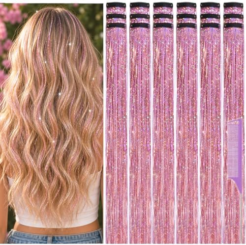 Hair Tinsel Clip in Pack of 18 Pcs Pink Hair Accessories by Uikreo-Designtoyourbeauty